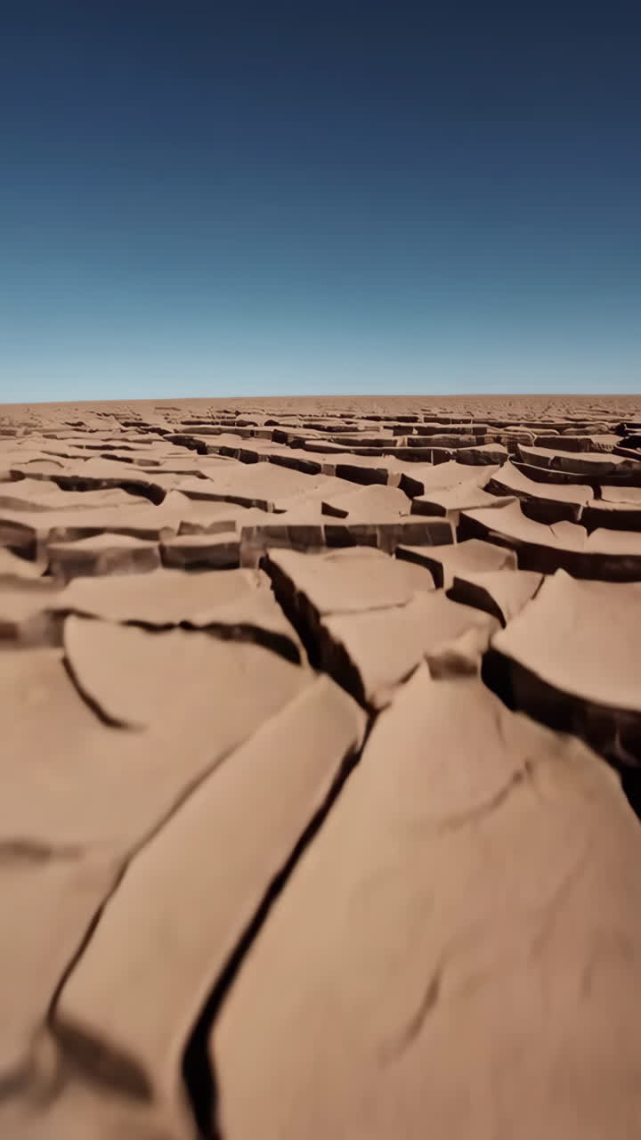 Dried cracked earth landscape with a shadow of a person