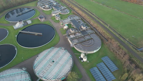 aerial overview of aeration tank at small sewage water treatment plant