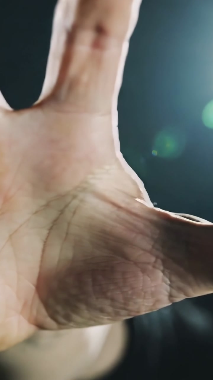 Vertical video: Reacting to light in studio, reaching hand touching camera lens, making lens flare