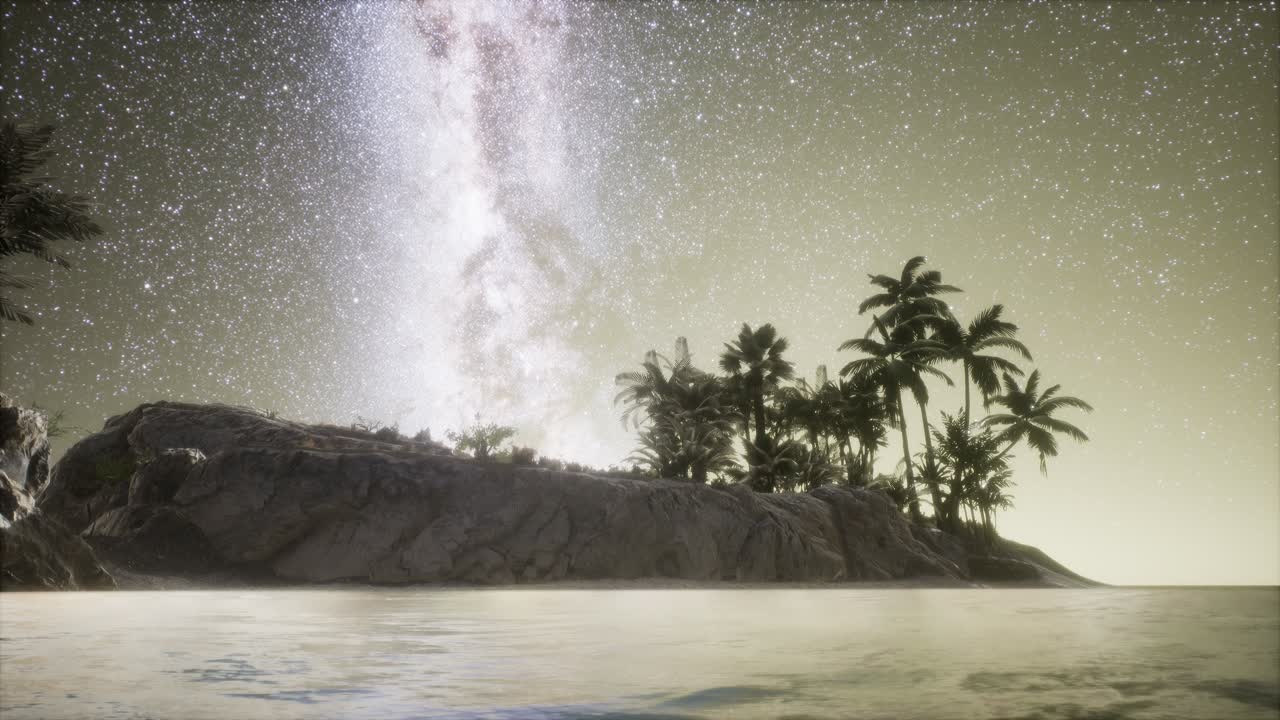 Beautiful fantasy tropical beach with Milky Way star in night skies