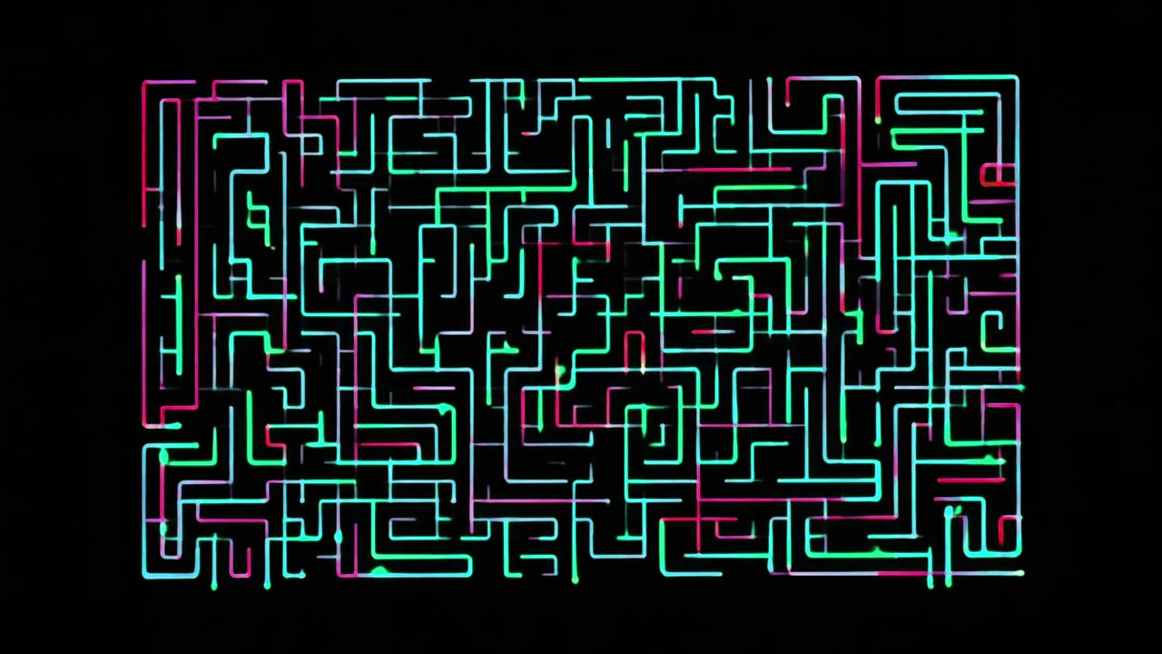 Animazione labirinto digitale astratto con linee neon luminose