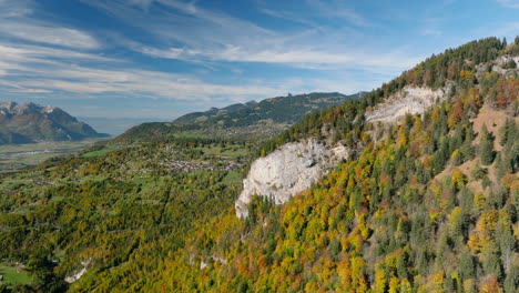 Reveal-Villars-sur-Ollon-Village-During-Autumn-Near-Leysin-Ski-Resort-In-Canton-Of-Vaud,-Switzerland