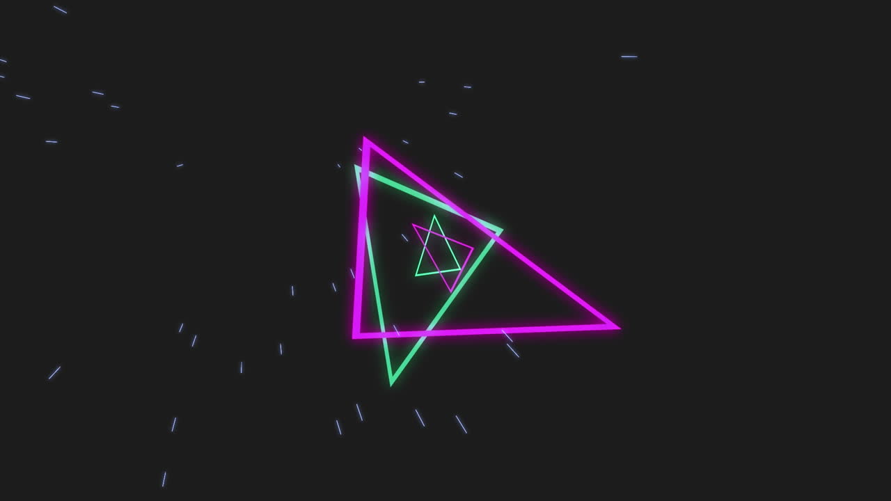 animación de patrones de triángulos de neón verdes y rosados brillantes en un bucle sin costuras.