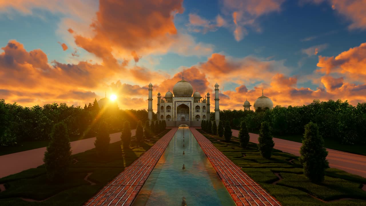 Zoom in at Taj Mahal at sunset