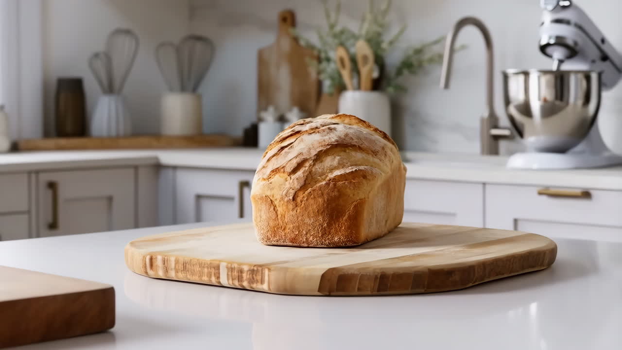 Freshly Baked Bread Loaf in a Kitchen Setting