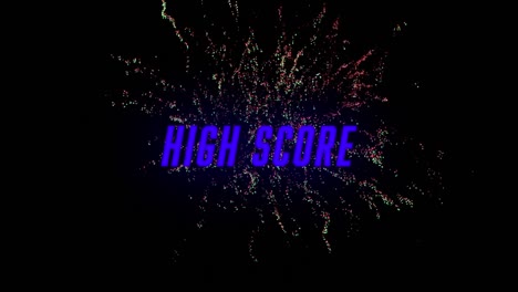 Digital-animation-of-high-score-text-against-fireworks-bursting-on-black-background