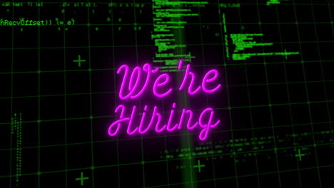 we''re hiring text animation over green coding and grid background