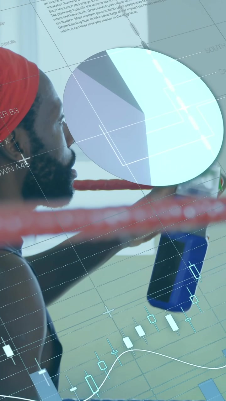 Animation of data processing over diverse people at gym
