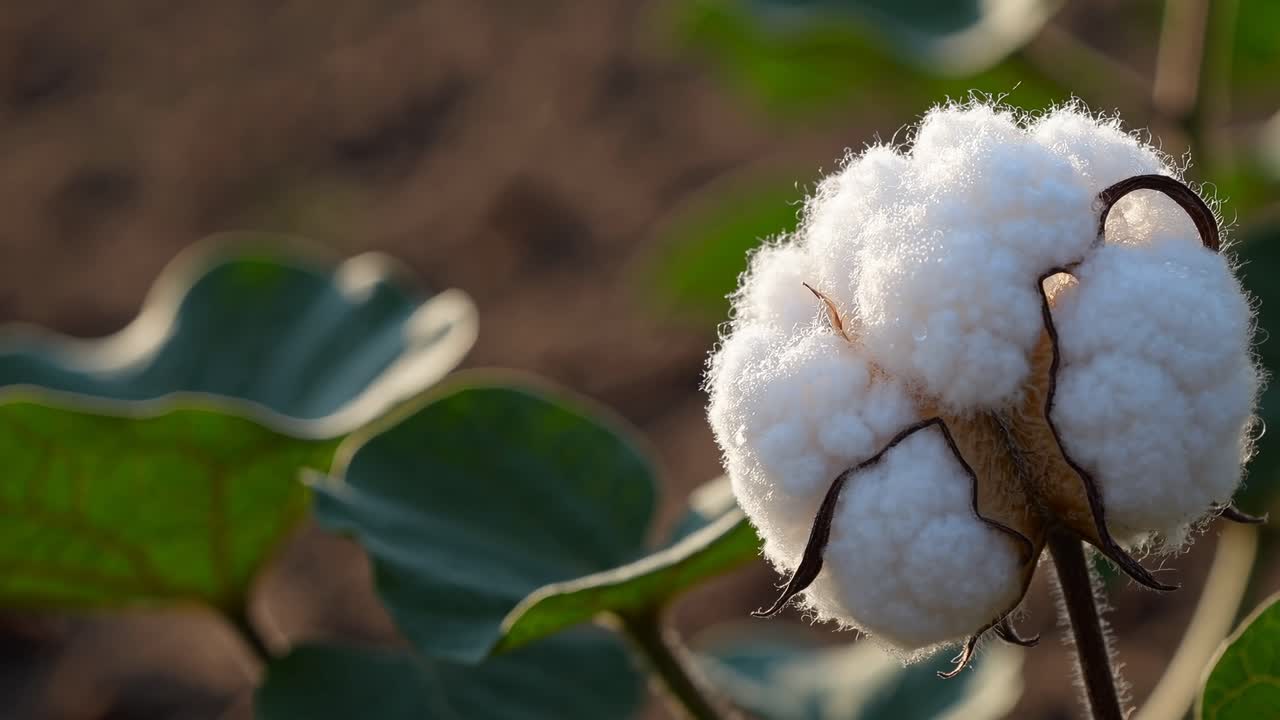 Nærbillede af en bomuldsplante på en mark, der fanger den bløde tekstur og de naturlige omgivelser