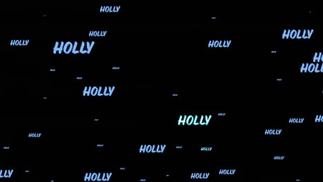 Animation-of-holly-text-in-repetition-at-christmas-on-black-background