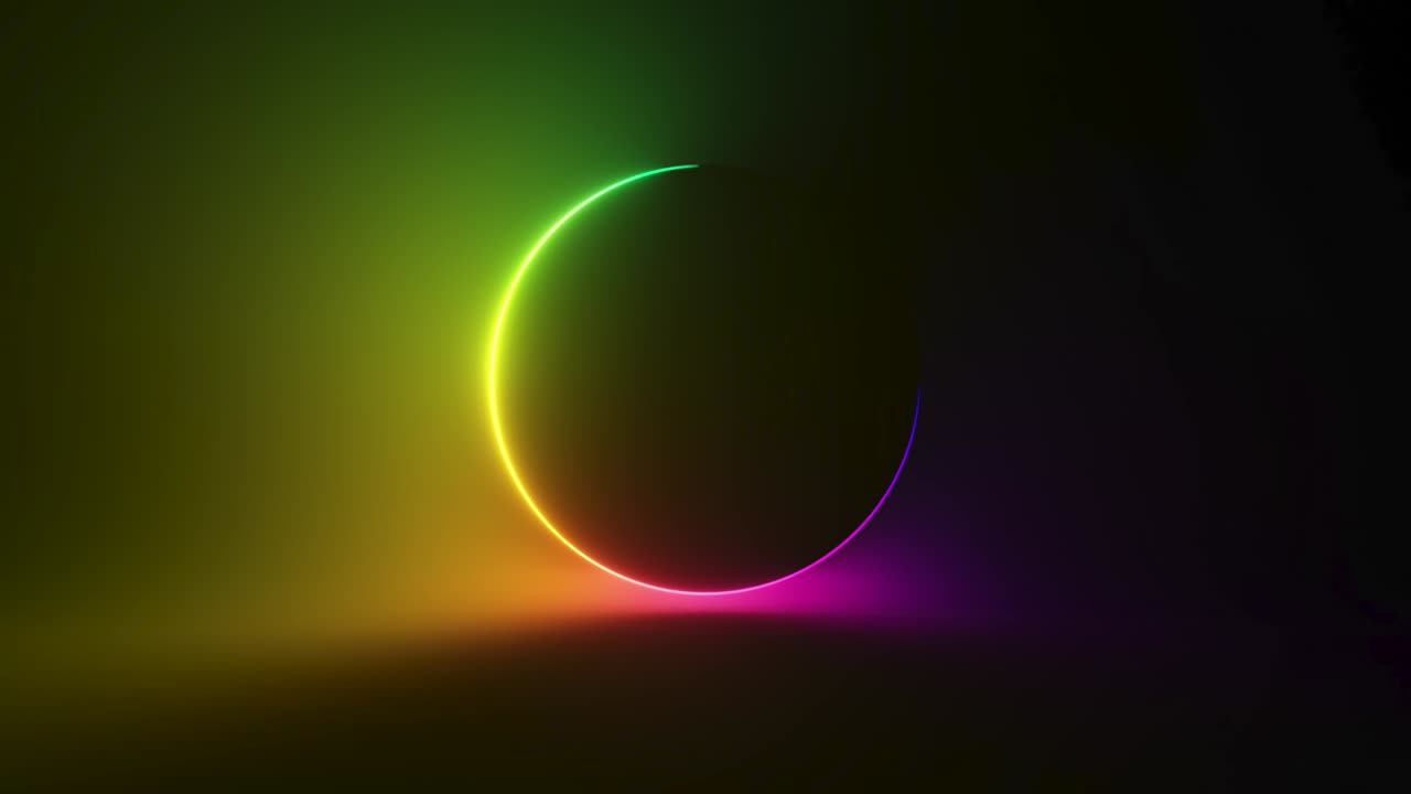fondo de neón circular abstracto. neón fluorescente brillante gradiente de luz brillante. bucle sin costuras renderizado en 3d