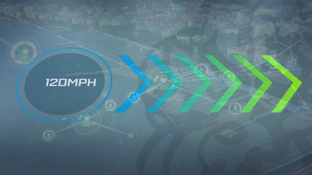 Animation of data processing over cityscape