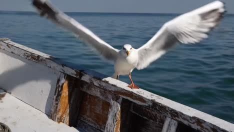 seagull on a small boat