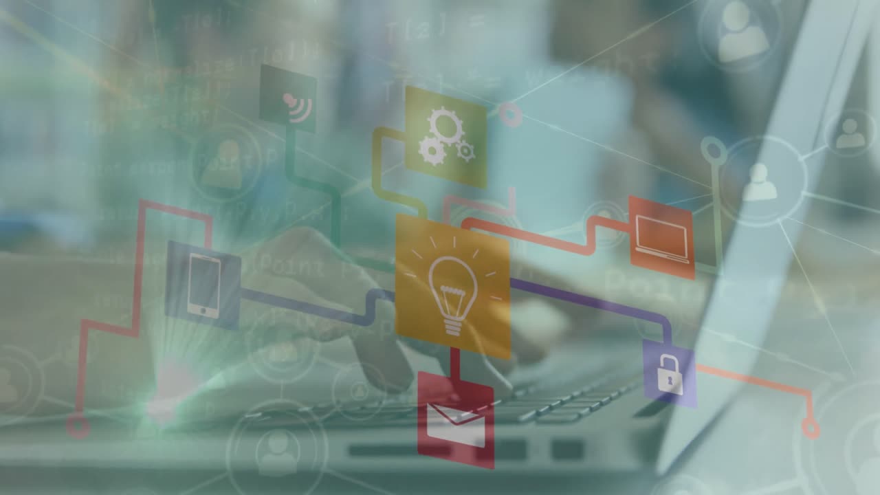 연결 네트워크의 애니메이션과 키보드에 손으로 입력하는 데이터 처리