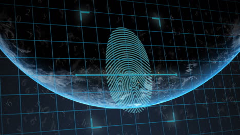 animation of biometric fingerprint and scope scanning over globe