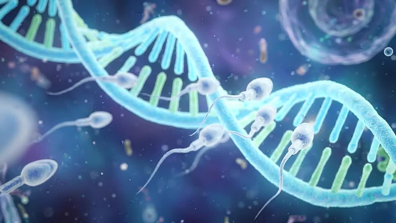 3D Animation of Sperm Cells and DNA Double Helix