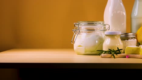 assorted dairy items arranged neatly on table