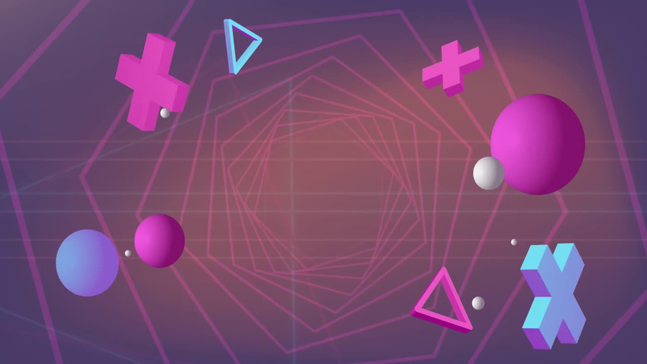 패턴을 가진 배경에서 움직이는 추상적인 모양의 애니메이션