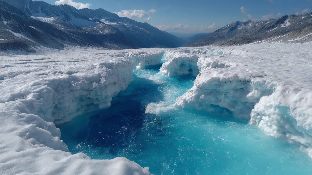 Majestic Glacial Landscape: A Breathtaking View of Turquoise Waters Surrounded by Snow-Covered Peaks and Ice Formations in the Heart of Nature's Frozen Wonders