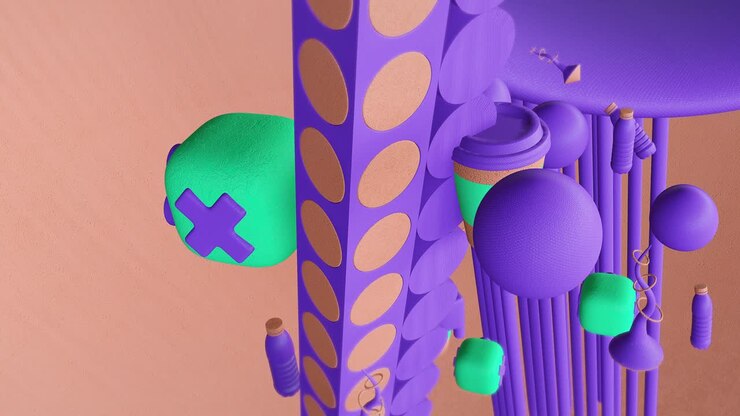 Minimal 3d art. Animated stylish objects in geometric design space. Trendy color combination, loop motion, 4k video.