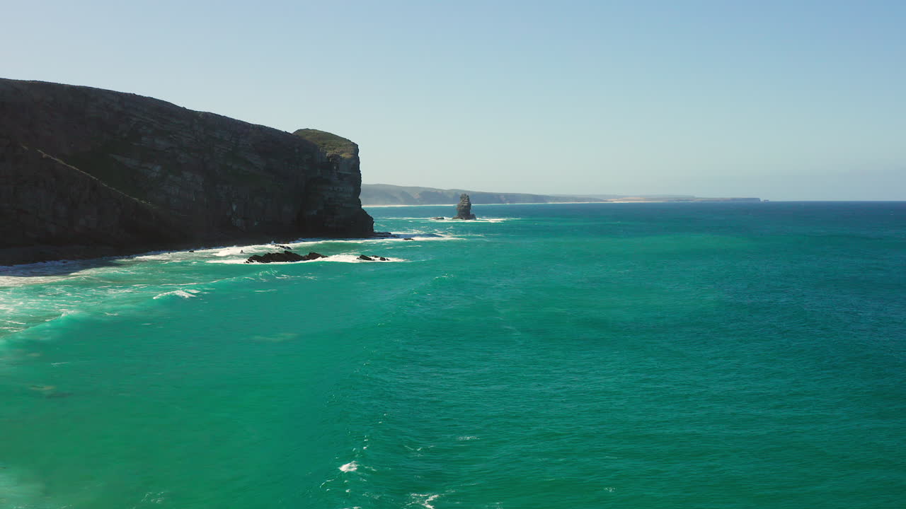 Aerial: The cliffs near the town of Arrifana in Portugal