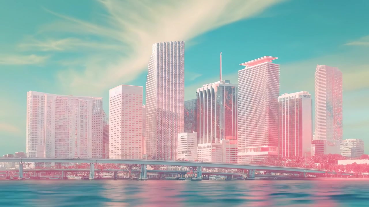 Vista do Skyline de Miami com Gradação de Cores Pastel