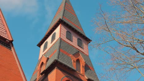 spire of the st michael's episcopal church in naugatuck, connecticut, usa