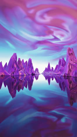 purple and gold abstract mountainscape with aurora borealis reflection