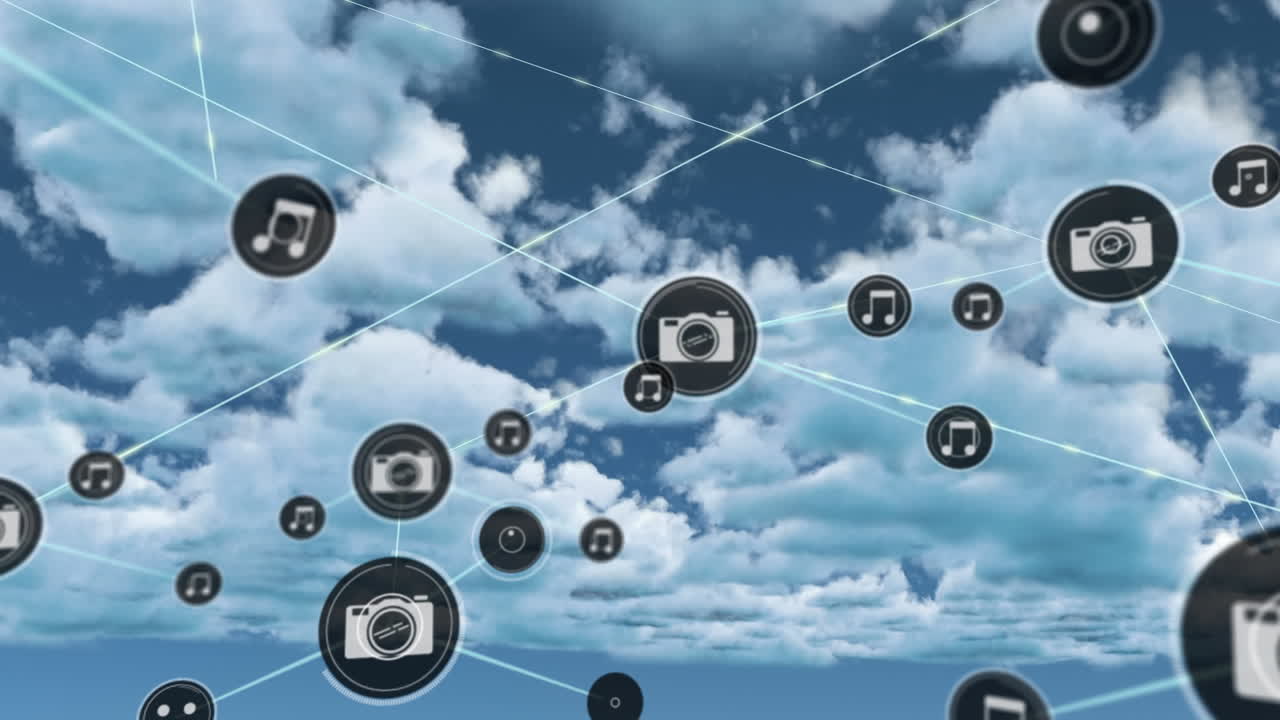 구름 위의 아이콘으로 연결 네트워크의 애니메이션