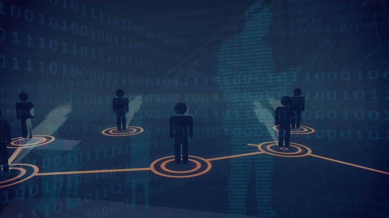 Animation of networks of connections with icons over data processing