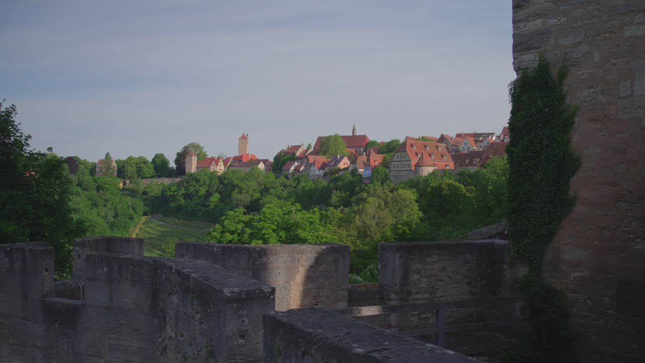 Beautiful scenic view from the ancient walls of Rothenburg ob der Tauber, Germany