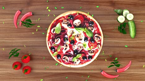 el movimiento interminable de la pizza, fondo publicitario.