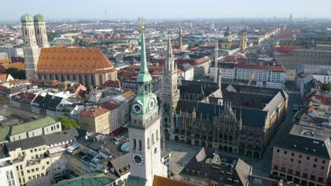 amazing aerial establishing shot of marienplatz square in munich's old town