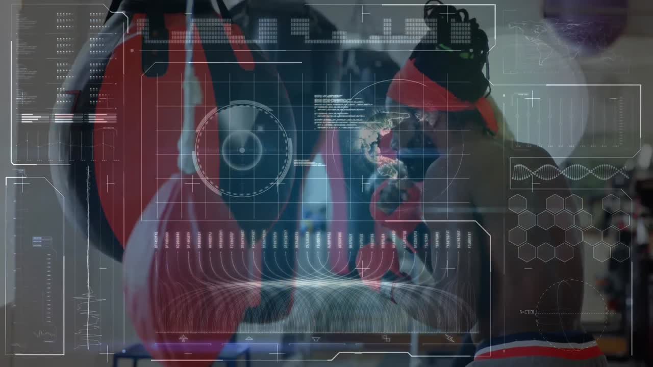 체육관에서 남자 권투에 대한 데이터 처리 애니메이션