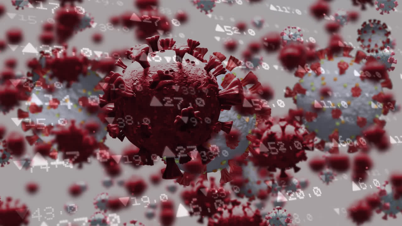 Animazione di cellule Covid-19 e elaborazione dati