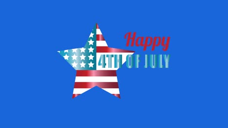 animation of american flag star and 4th of july text on blue circle and white background