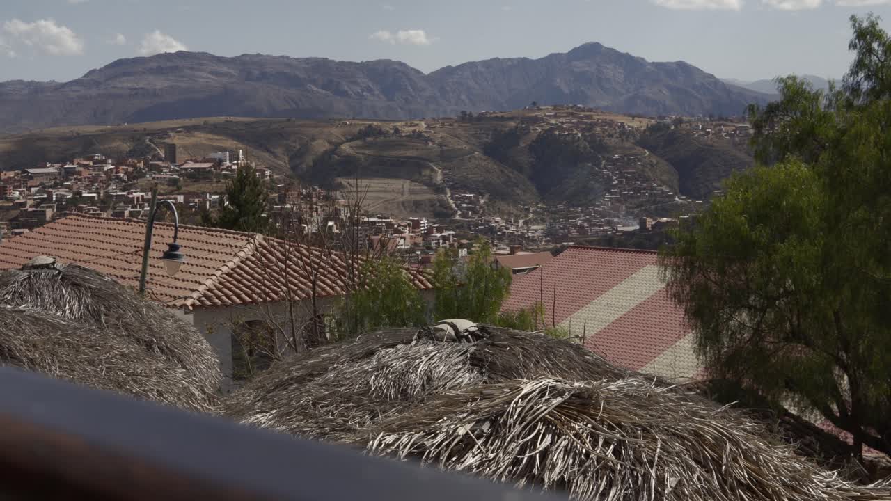 Sucre Bolivia capital city roof of colonial buildings Cerro Gacho mountain South America