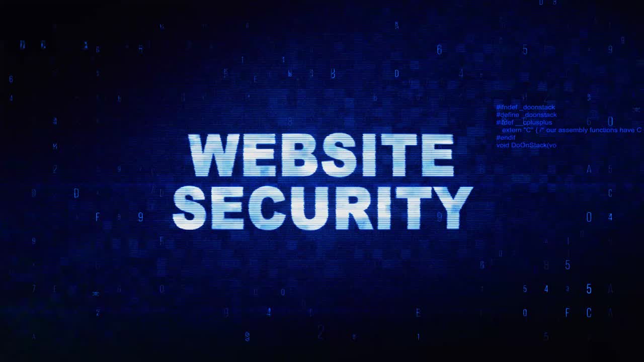 Website security text digital noise twitch and glitch effect tv screen loop animation background