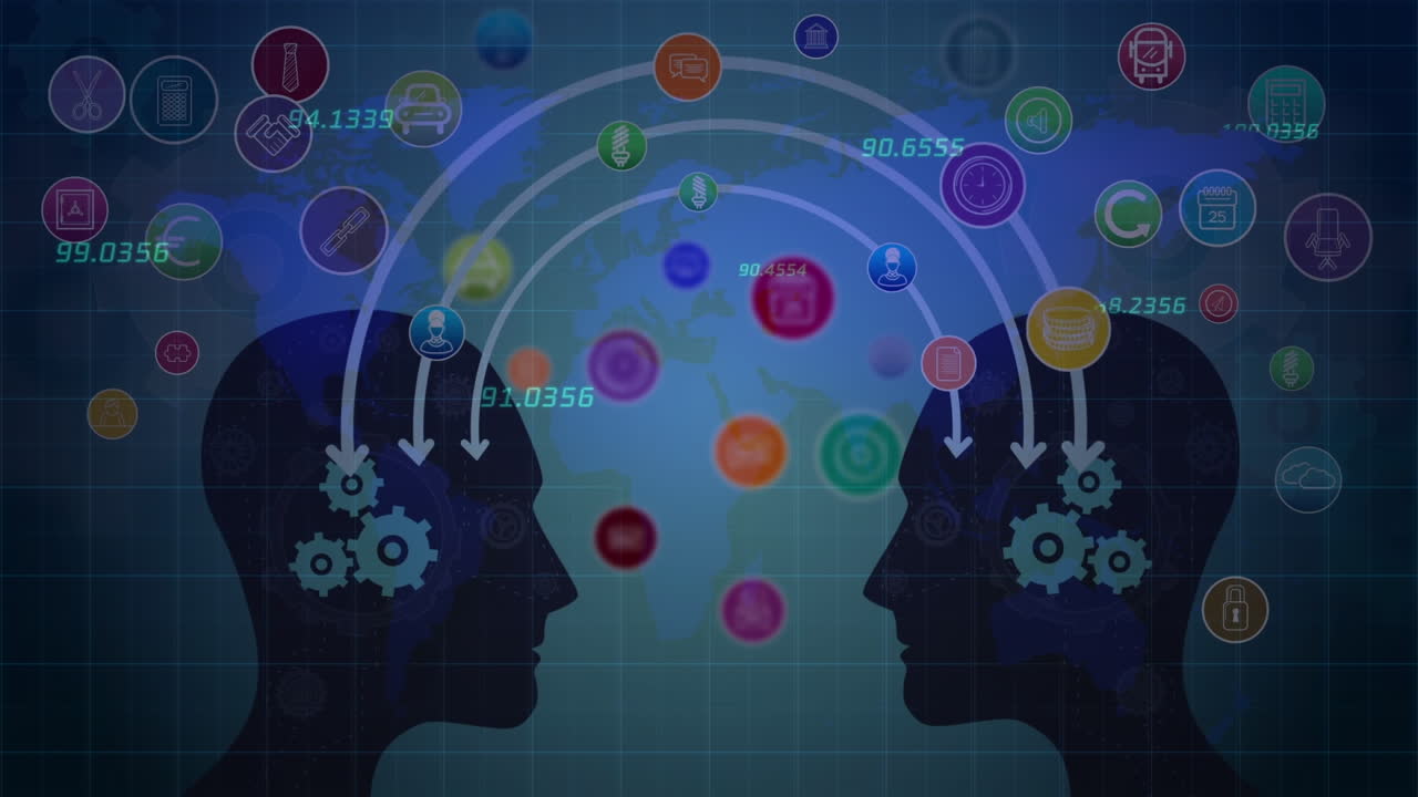 다양한 데이터 및 기어의 애니메이션