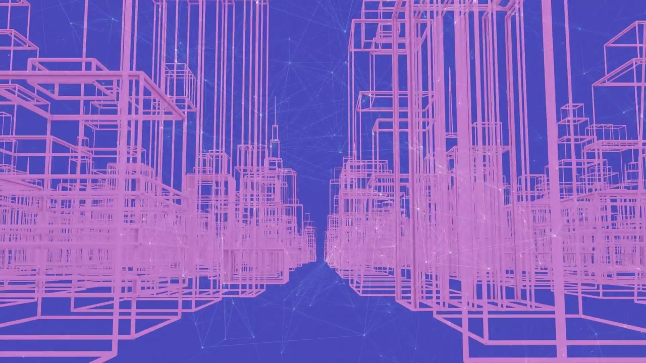 Animazione di una rete di connessioni su una città digitale con sfondo blu