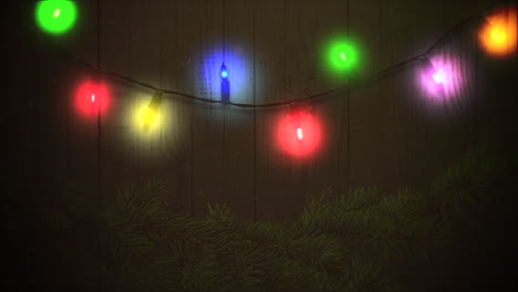 animated closeup colorful garland and christmas green tree branches on wood 1