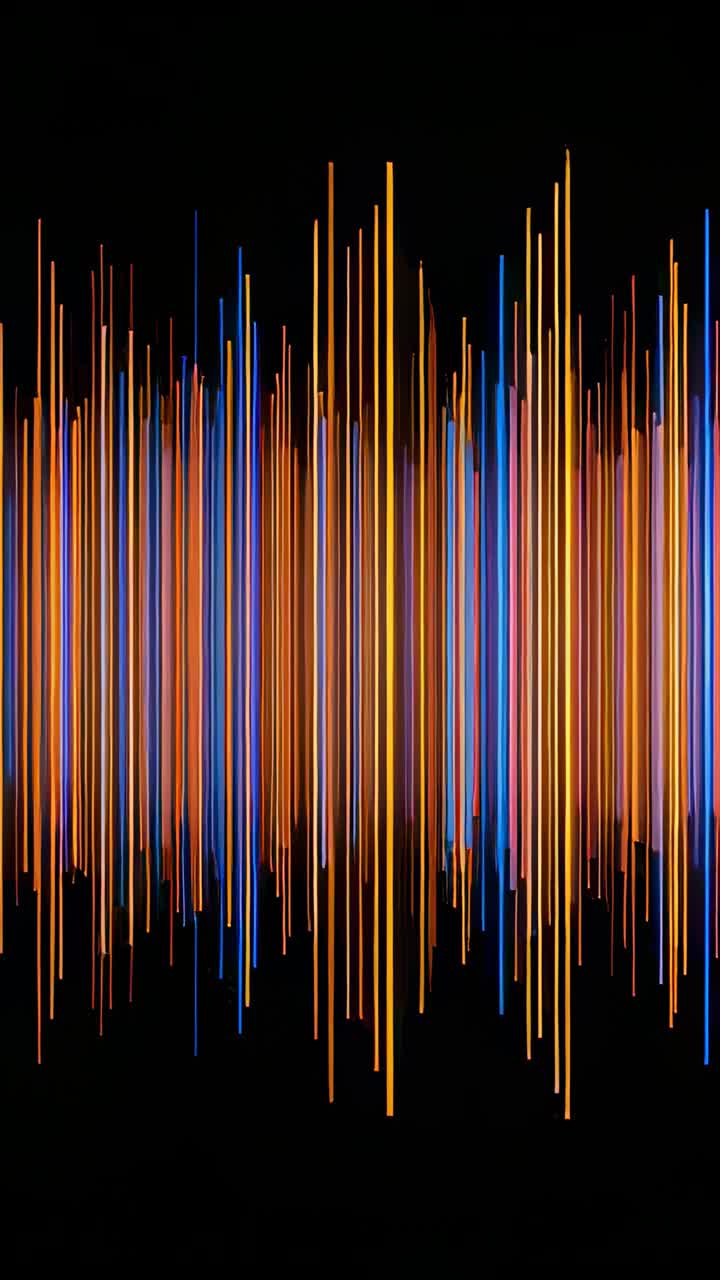 Vertical video: Pulsing neon bars on play, shifting colors and heights on black, calming pulse