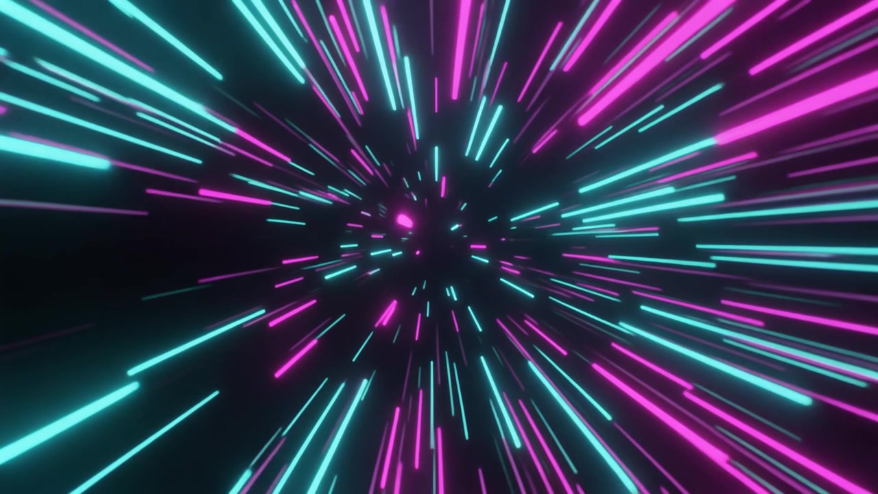 Abstract Neon Light Streaks Moving Through Hyperspace