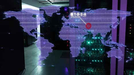 animation of world map and data processing over computer servers