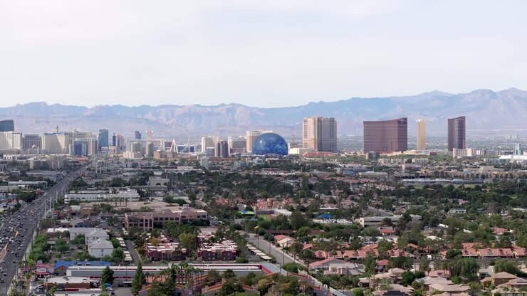 The Las Vegas strip skyline against the mountains