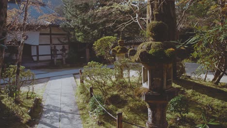 serene japanese garden with mossy stone lanterns