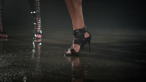 women's high heels on a wet floor