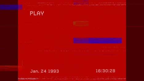 animation of play digital interface recording on screen on red background