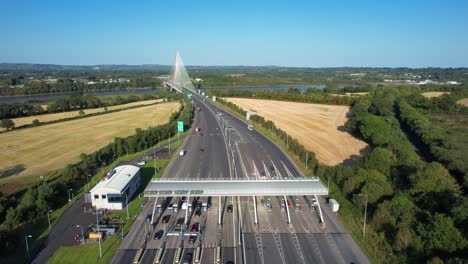 aerial view of the n25 rosslare harbour toll plaza and cable-stayed bridge in ireland