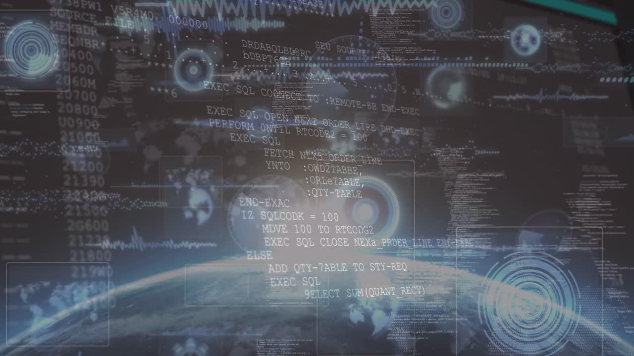 지구와 태양에 대한 스캔 및 데이터 처리 스 ⁇ 의 애니메이션